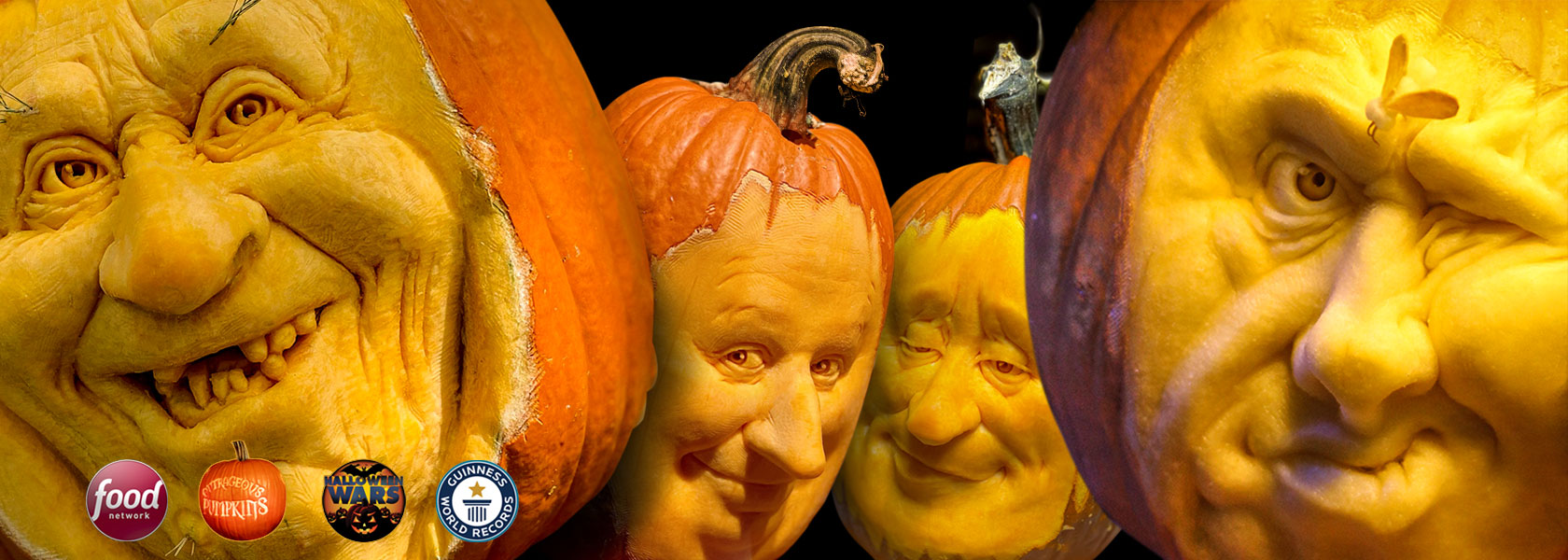 Lifelike faces carved into real pumpkins
